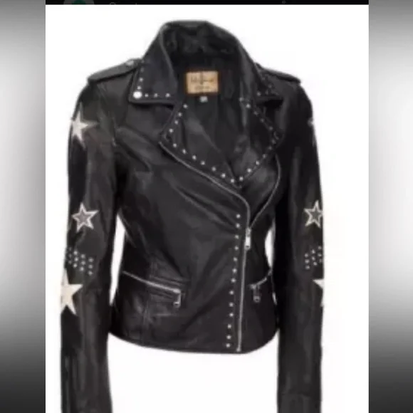 Wilson Black Leather Jacket with Star Accents size x-small - Picture 3 of 11